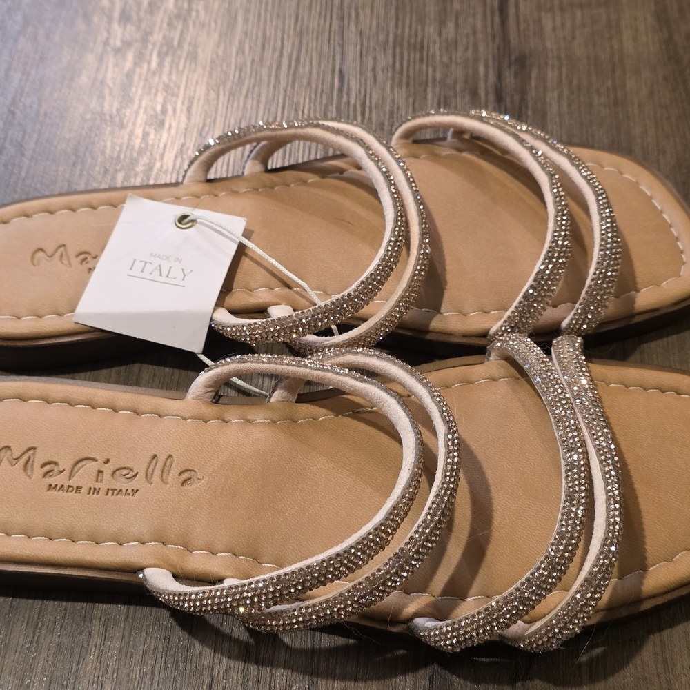Elegant Tan Rhinestone Sandals - Picture 2 of 4